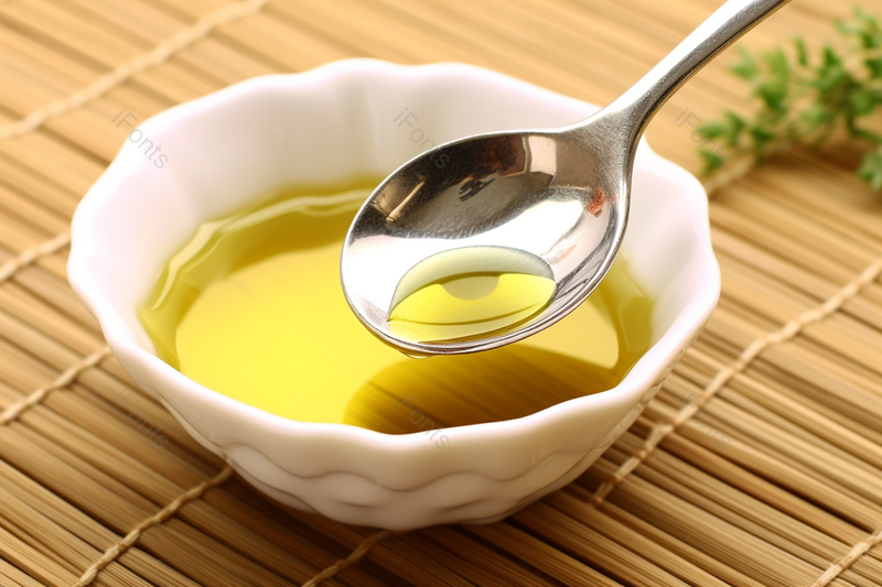 竹子上碗里勺子里的亚麻籽油植物油美食食物摄影特写图,高清,摄影图,摄影图片,图片大全,摄影图免费下载